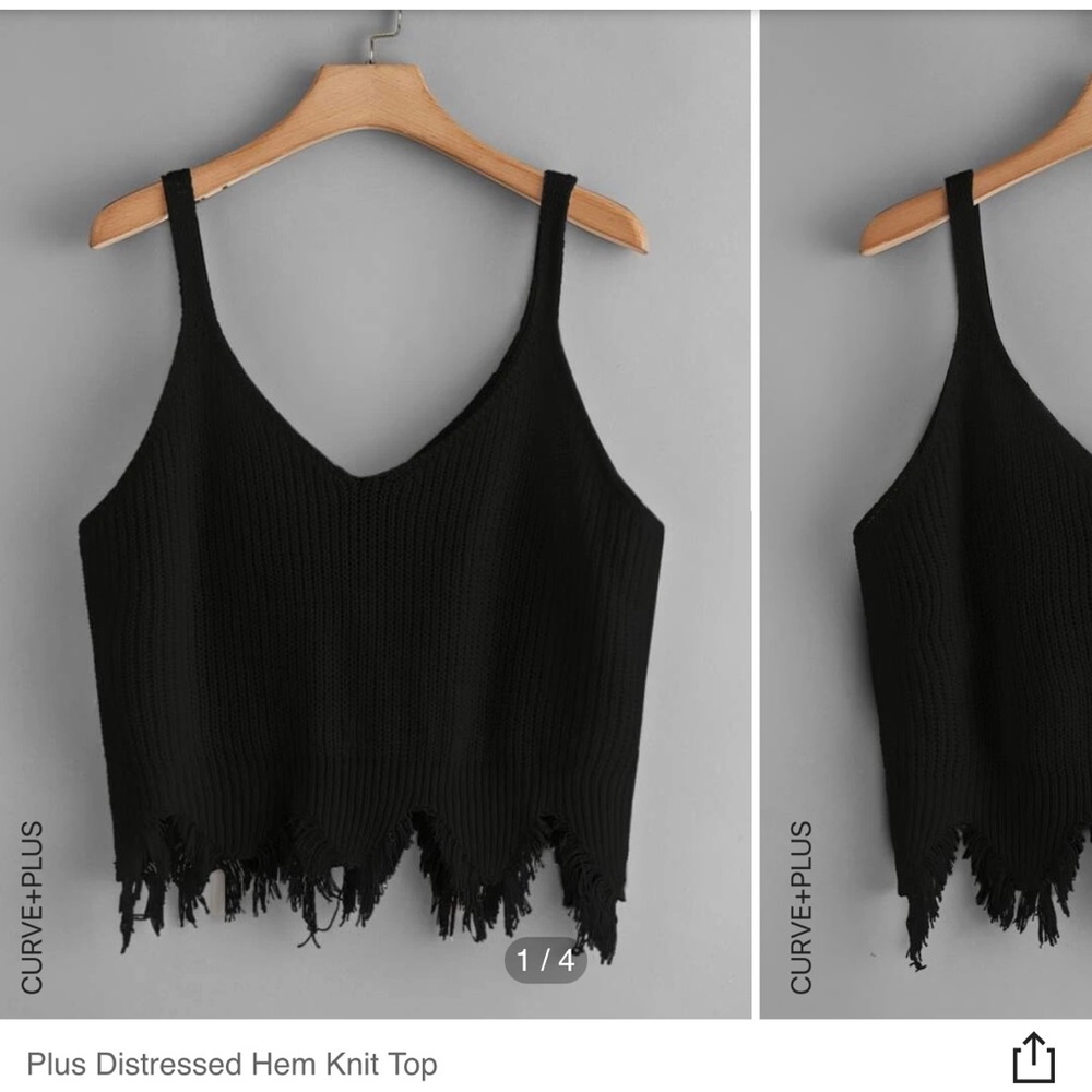 Shein Plus Distressed Hem Knit Crop Top